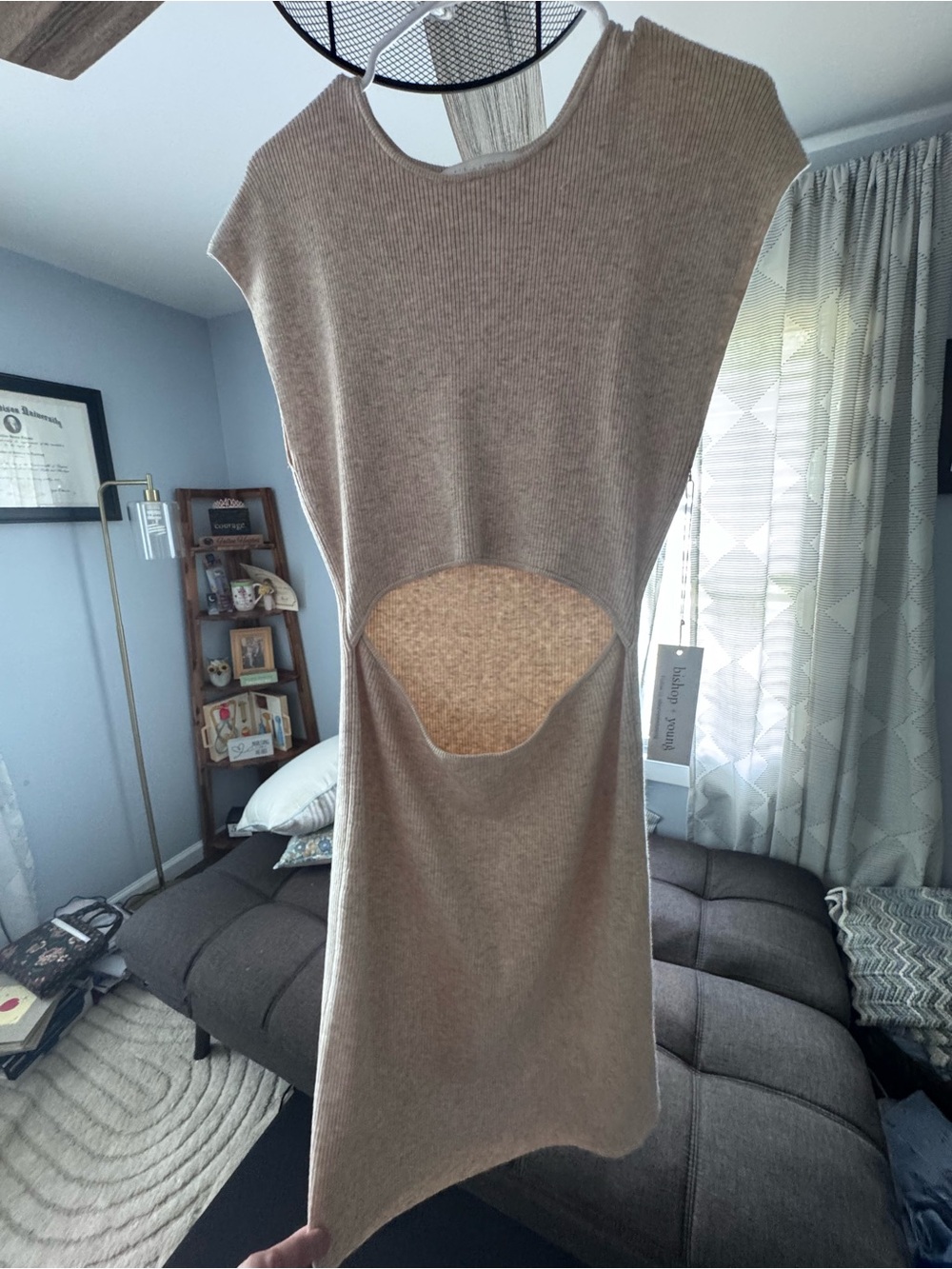 bishop + young beige cutout knit dress